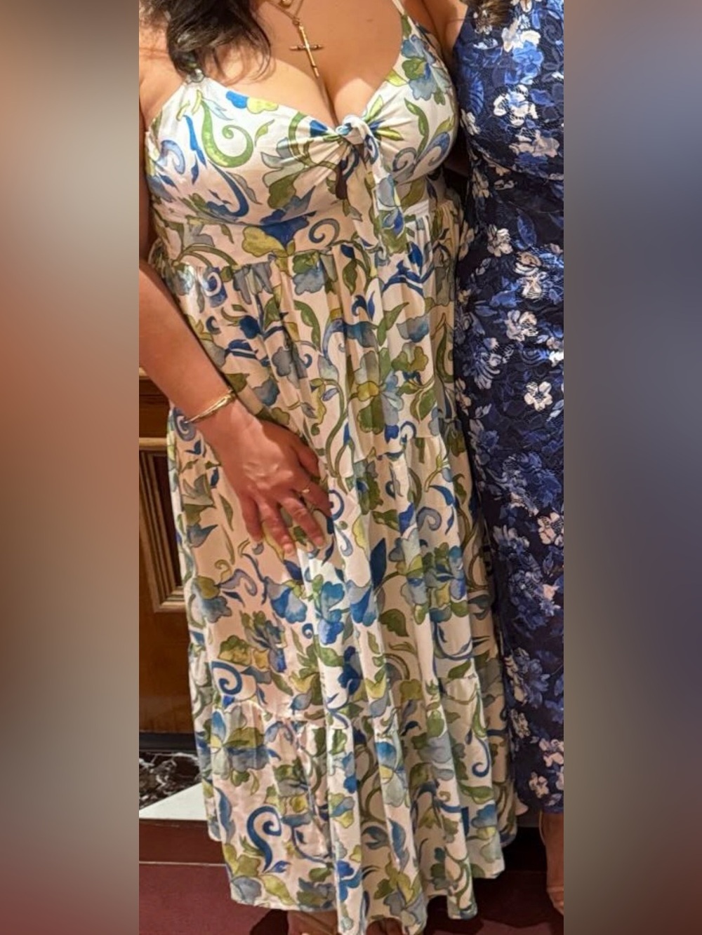 MSK White Maxi Dress with Blue & Green Floral Print